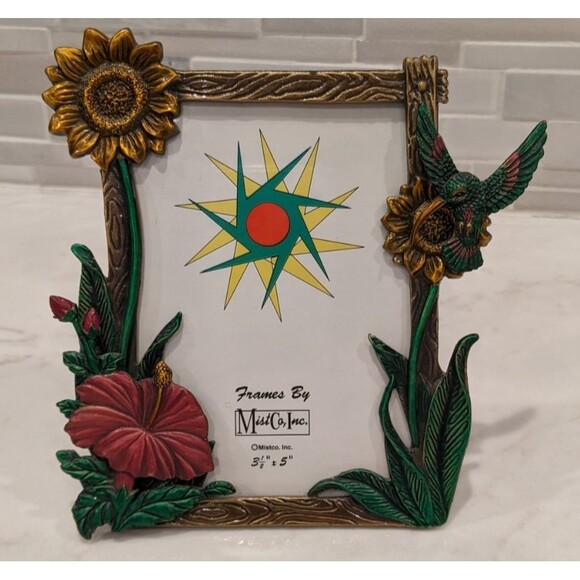 NEW~MistCo, Inc. Metal 3.5" X 5" Flowers & Hummingbird Picture Photo Frame - Picture 1 of 9